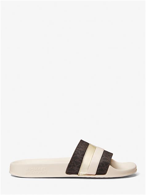 michael kors brandy|Michael Kors Brandy Metallic Striped Logo Slide Sandal.